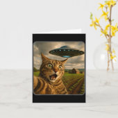 Funny Cat Selfie With Ufo Alien Meme カード (黄色い花)