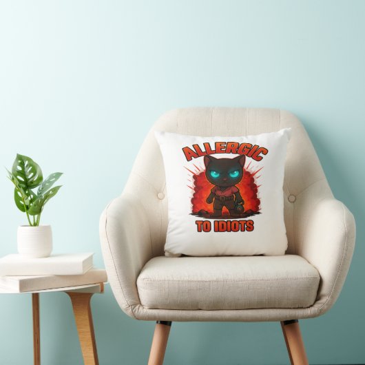 Funny Cat Shirt – “Allergic to Idiots” クッション (椅子)