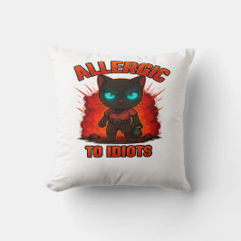 Funny Cat Shirt – “Allergic to Idiots” クッション