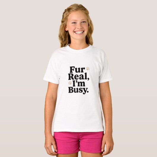 Funny Cat Shirt with "Fur Real I'm Busy" Tee Tシャツ (正面フル)