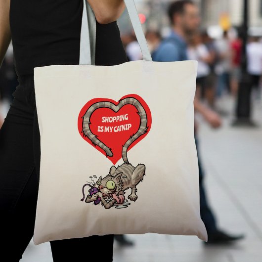 Funny Cat Shopping Is My Catnip Tabby Cartoon トートバッグ