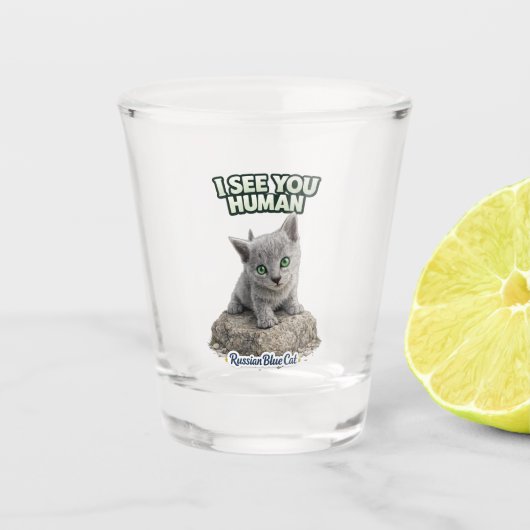 Funny Cat Shot Glass – I See You Human ショットグラス (正面)