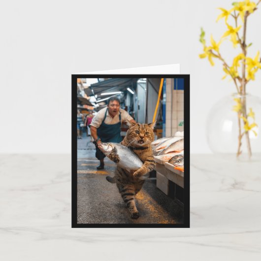 Funny Cat Stealing Fi-shirt  カード (黄色い花)