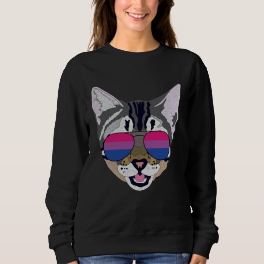 Funny Cat Sunglasses Bisexual Bi Pride Flag Gift スウェットシャツ (正面)