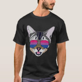 Funny Cat Sunglasses Bisexual Bi Pride Flag Gift Tシャツ (正面)