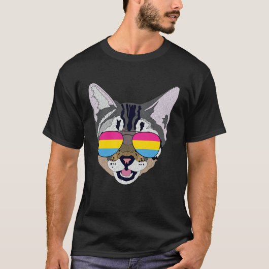 Funny Cat Sunglasses Pansexual Pride Flag Gift Tシャツ (正面)