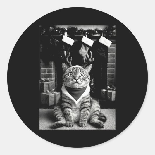 Funny Cat Taking A Selfie Christmas Xmas Pajamas H ラウンドシール (正面)