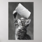 Funny Cat Toilet Paper Roll Art, Whimsical ポスター (正面)