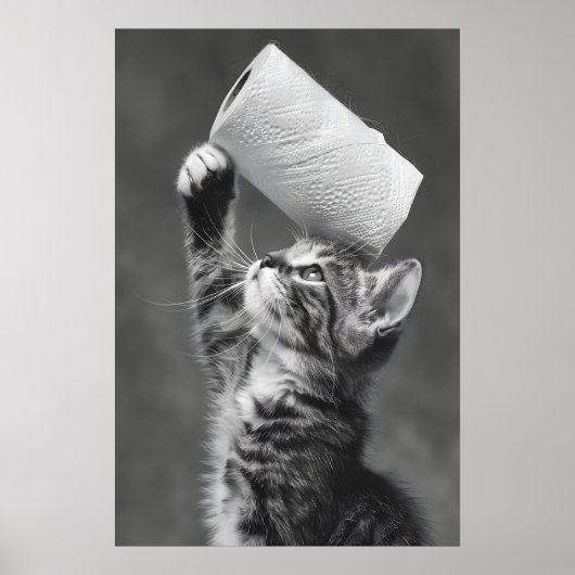 Funny Cat Toilet Paper Roll Art, Whimsical ポスター (正面)