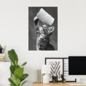 Funny Cat Toilet Paper Roll Art, Whimsical ポスター (ホームオフィス)