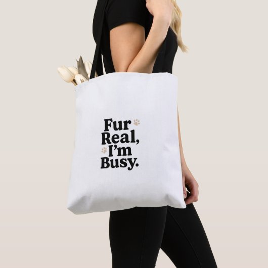 Funny Cat Tote Bag – "Fur Real I'm Busy"_ Cute bag トートバッグ (クローズアップ)