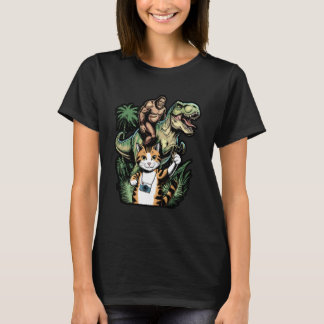 Funny Cat UFO Dinosaur Meme Tシャツ