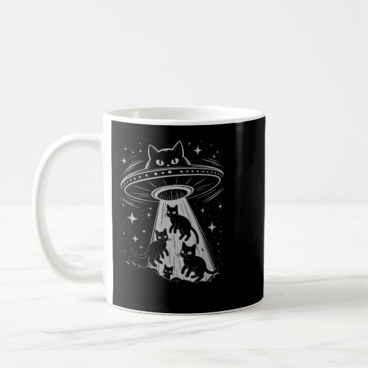 Funny Cat Ufo Spaceship Alien Galaxy Aesthetic コーヒーマグカップ (左)