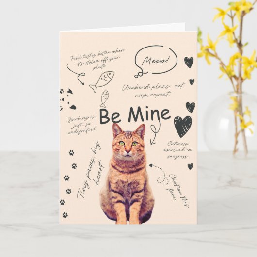Funny Cat valentine's day cards カード (黄色い花)