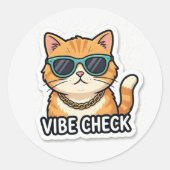 Funny Cat Vibe Check Sticker Cute Aesthetic ラウンドシール (正面)