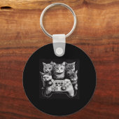 Funny Cat Video Game Controller Squad  キーホルダー (正面)