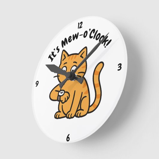 Funny Cat Wall Clock – "It’s Mew-o’Clock!" Design ラウンド壁時計 (傾斜)