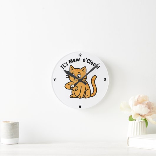 Funny Cat Wall Clock – "It’s Mew-o’Clock!" Design ラウンド壁時計 (ホーム)