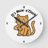 Funny Cat Wall Clock – "It’s Mew-o’Clock!" Design ラウンド壁時計 (正面)