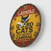 Funny Cat Warning Sign ラージ壁時計 (傾斜)