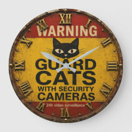 Funny Cat Warning Sign ラージ壁時計