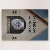 Funny Cat Wearing Glasses It's Meow or Never Quote ジグソーパズル (横)