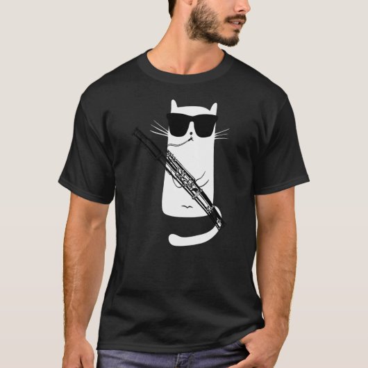 Funny Cat Wearing Sunglasses Playing Bassoon Tシャツ (正面)