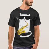 Funny Cat Wearing Sunglasses Playing Saxophone Tシャツ (正面)