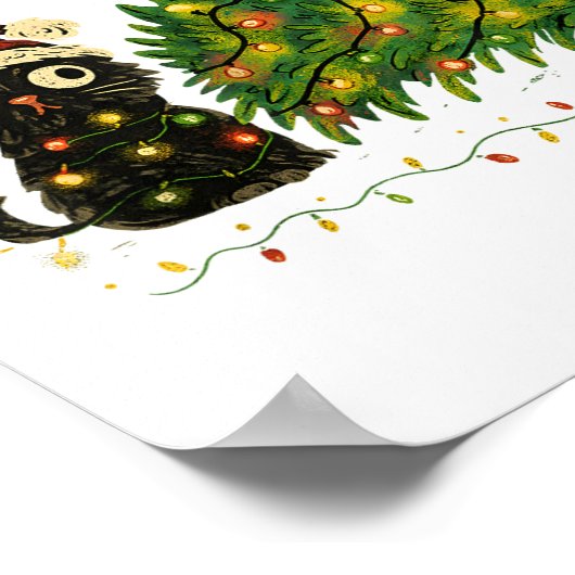 Funny Cat With Christmas Lights And Fallen Tree Ar ポスター (角)