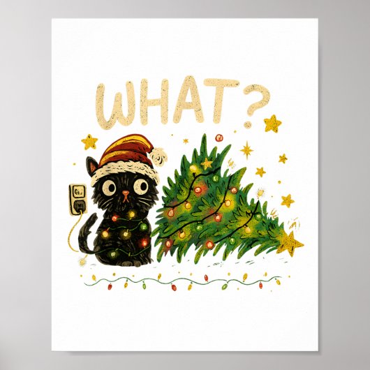Funny Cat With Christmas Lights And Fallen Tree Ar ポスター (正面)