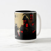 Funny Cat With Knife Custom Text Halloween Mug ツートーンマグカップ (正面右)