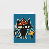 Funny Cat With Mushroom Hat Black Cat With Toadsto カード (正面)
