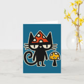 Funny Cat With Mushroom Hat Black Cat With Toadsto カード (黄色い花)