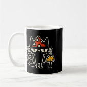 Funny Cat With Mushroom Hat Black Cat With Toadsto コーヒーマグカップ (左)