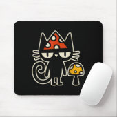 Funny Cat With Mushroom Hat Black Cat With Toadsto マウスパッド (マウス)