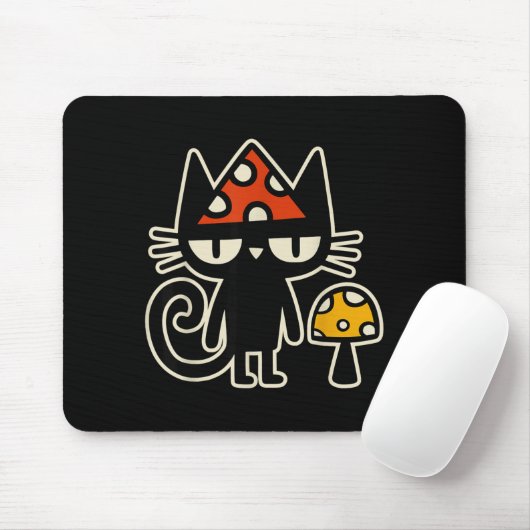 Funny Cat With Mushroom Hat Black Cat With Toadsto マウスパッド (マウス)