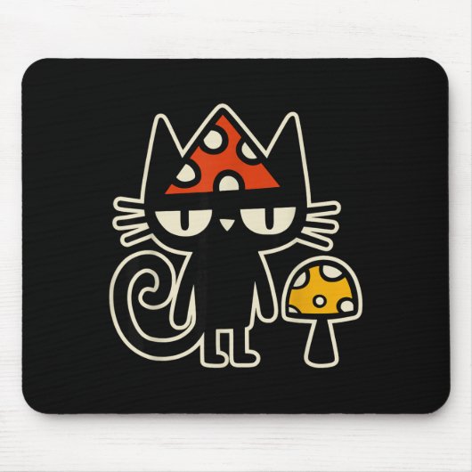 Funny Cat With Mushroom Hat Black Cat With Toadsto マウスパッド (正面)