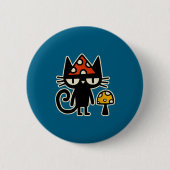 Funny Cat With Mushroom Hat Black Cat With Toadsto 缶バッジ (正面)