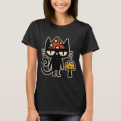Funny Cat With Mushroom Hat Black Cat With Toadsto Tシャツ (正面)