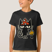 Funny Cat With Mushroom Hat Black Cat With Toadsto Tシャツ (正面)
