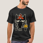 Funny Cat With Mushroom Hat Black Cat With Toadsto Tシャツ (正面)