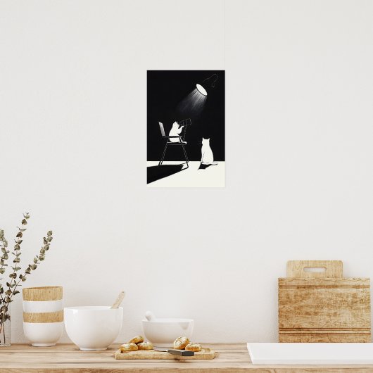 Funny cat with telescope ポスター (キッチン)