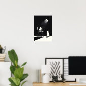 Funny cat with telescope ポスター (ホームオフィス)