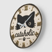 Funny Cataholic Cat ラージ壁時計 (傾斜)