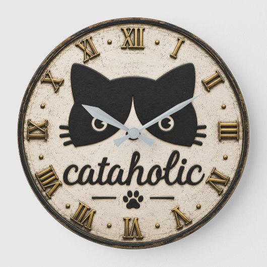 Funny Cataholic Cat ラージ壁時計 (正面)