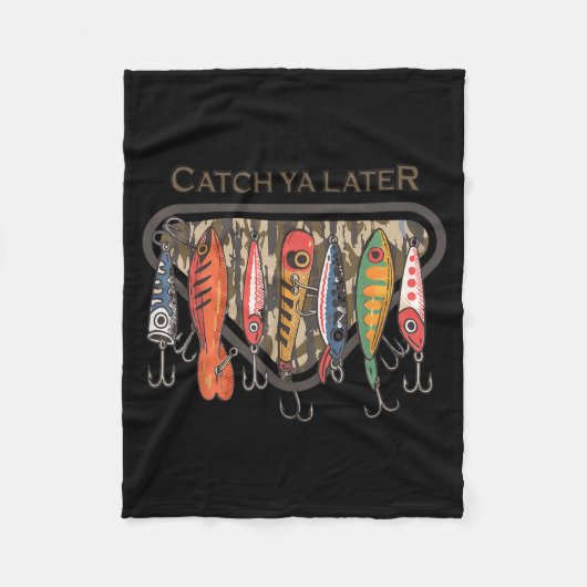 Funny Catch Ya Later Camo Fishing Lure Angler Fish フリースブランケット (正面)