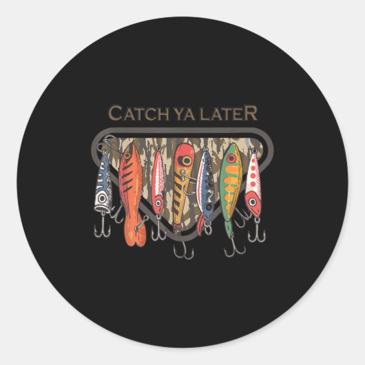 Funny Catch Ya Later Camo Fishing Lure Angler Fish ラウンドシール (正面)
