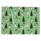 Funny Cats Christmas pattern green ラージペーパーバッグ (裏面)