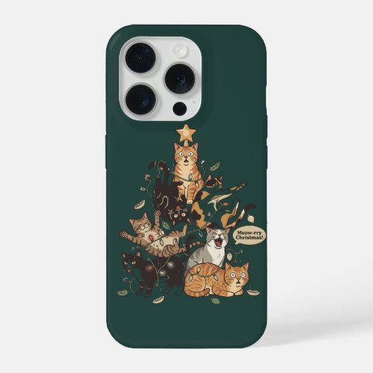 Funny Cats Christmas Tree Tangled Lights Holiday iPhoneケース (裏面)