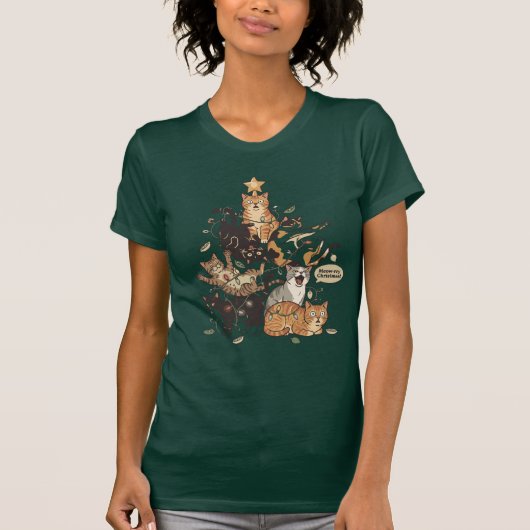 Funny Cats Christmas Tree Tangled Lights Holiday Tシャツ (正面)